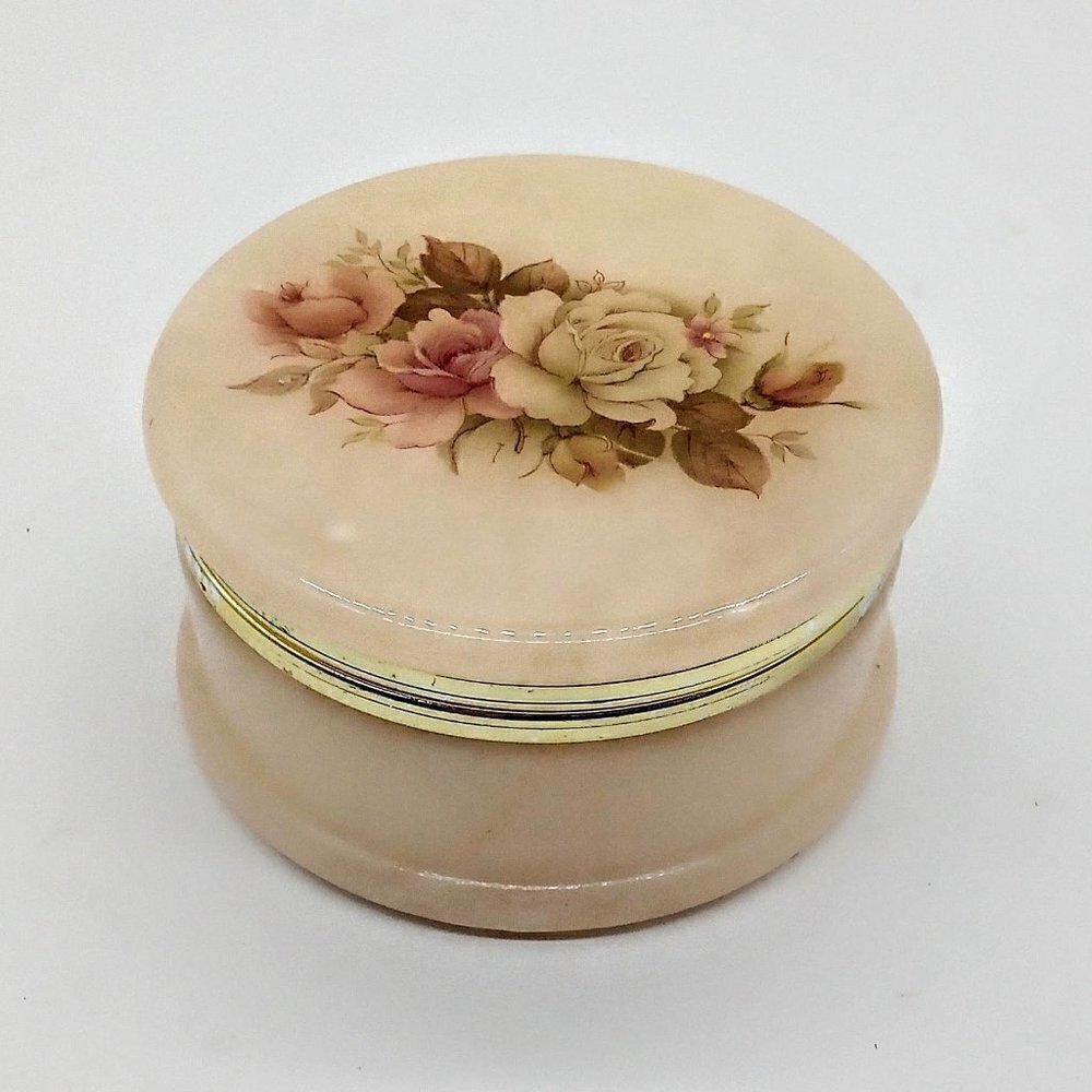Vintage Alabaster Hand-Carved Hinged Trinket Box